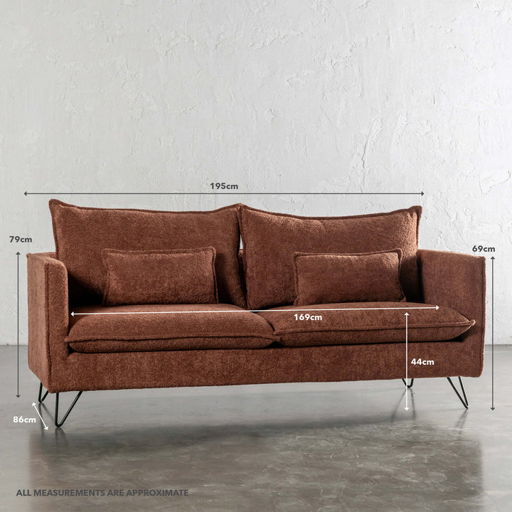 SEVILLA 2.5 SEATER SOFA | CARMEN RUST BOUCLE | MEASUREMENTS