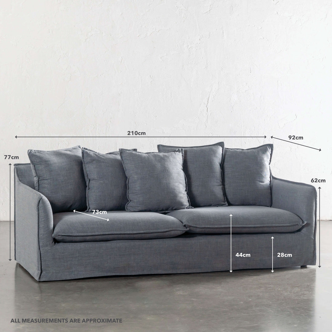 SEVILLA 3 SEATER SLIP COVER SOFA  |  INDIGO HAZE | MEASUREMENTS