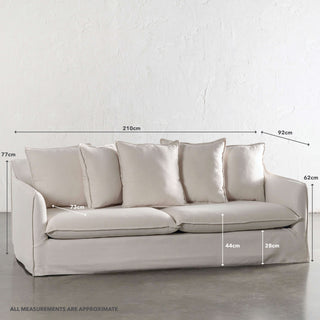 SEVILLA 3 SEATER SLIP COVER SOFA  |  LIMEWASH BONE | MEASUREMENTS