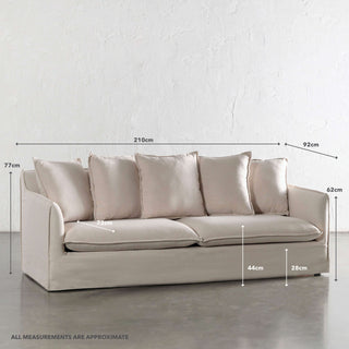 SEVILLA 3 SEATER SLIP COVER SOFA  |  LINEN OATMEAL MIST | MEASUREMENTS