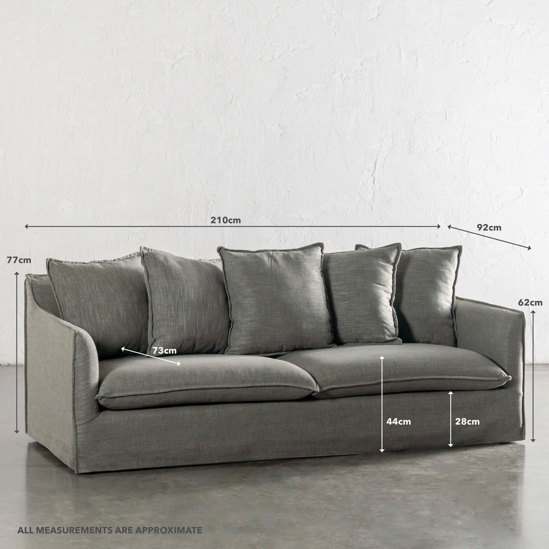 SEVILLA 3 SEATER SLIP COVER SOFA  |  OAKMOSS GREEN | MEASUREMENTS
