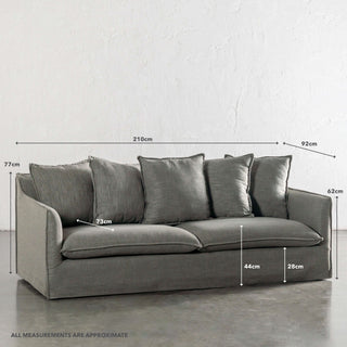 SEVILLA 3 SEATER SLIP COVER SOFA  |  OAKMOSS GREEN | MEASUREMENTS