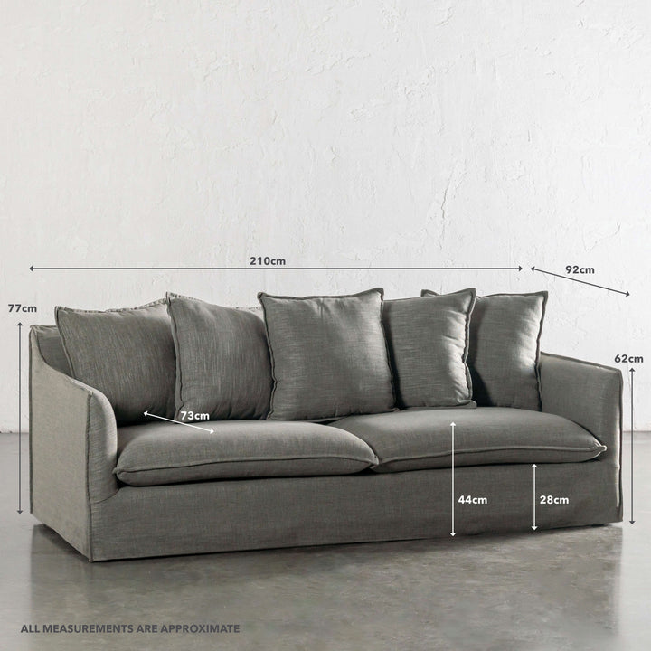 SEVILLA 3 SEATER SLIP COVER SOFA  |  OAKMOSS GREEN | MEASUREMENTS
