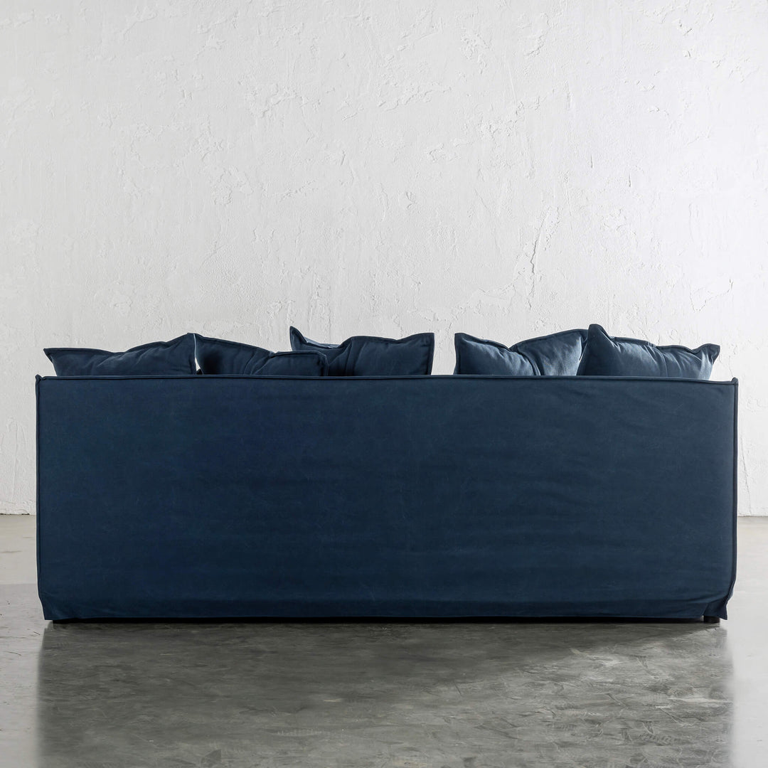 SEVILLA 3 SEATER SLIP COVER SOFA BACK VIEW   |  MIDNIGHT DENIM