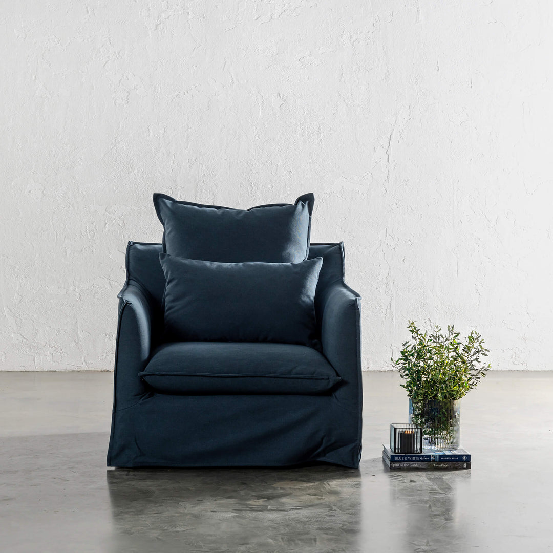 SEVILLA SLIPCOVER ARM CHAIR | MIDNIGHT DENIM