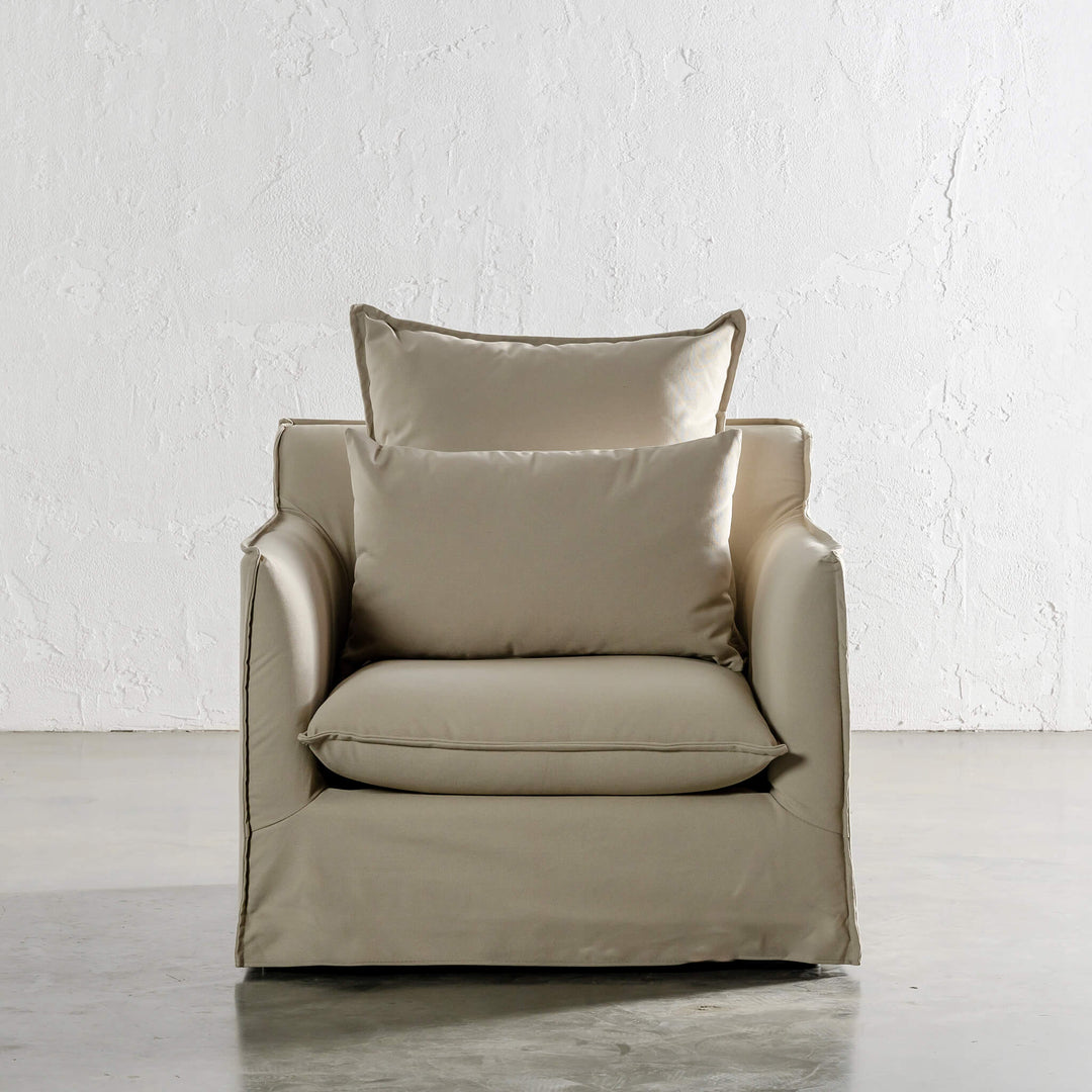 SEVILLA SLIP COVER ARM CHAIR UNSTYLED   |  STOWE SAND