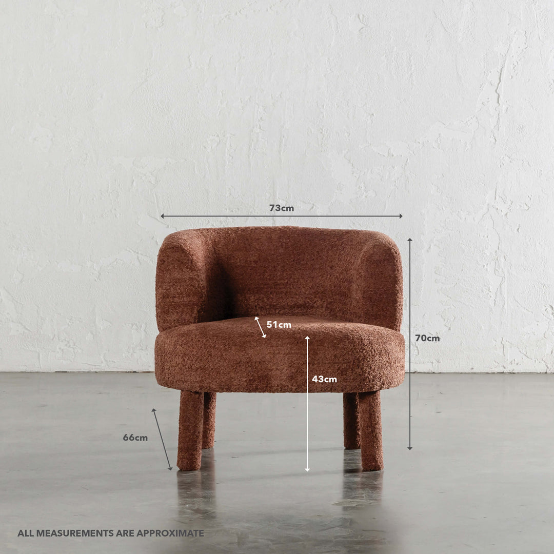 SEVILLA CURVE ARMCHAIR | CARMEN RUST BOUCLE \ MEASUREMENTS