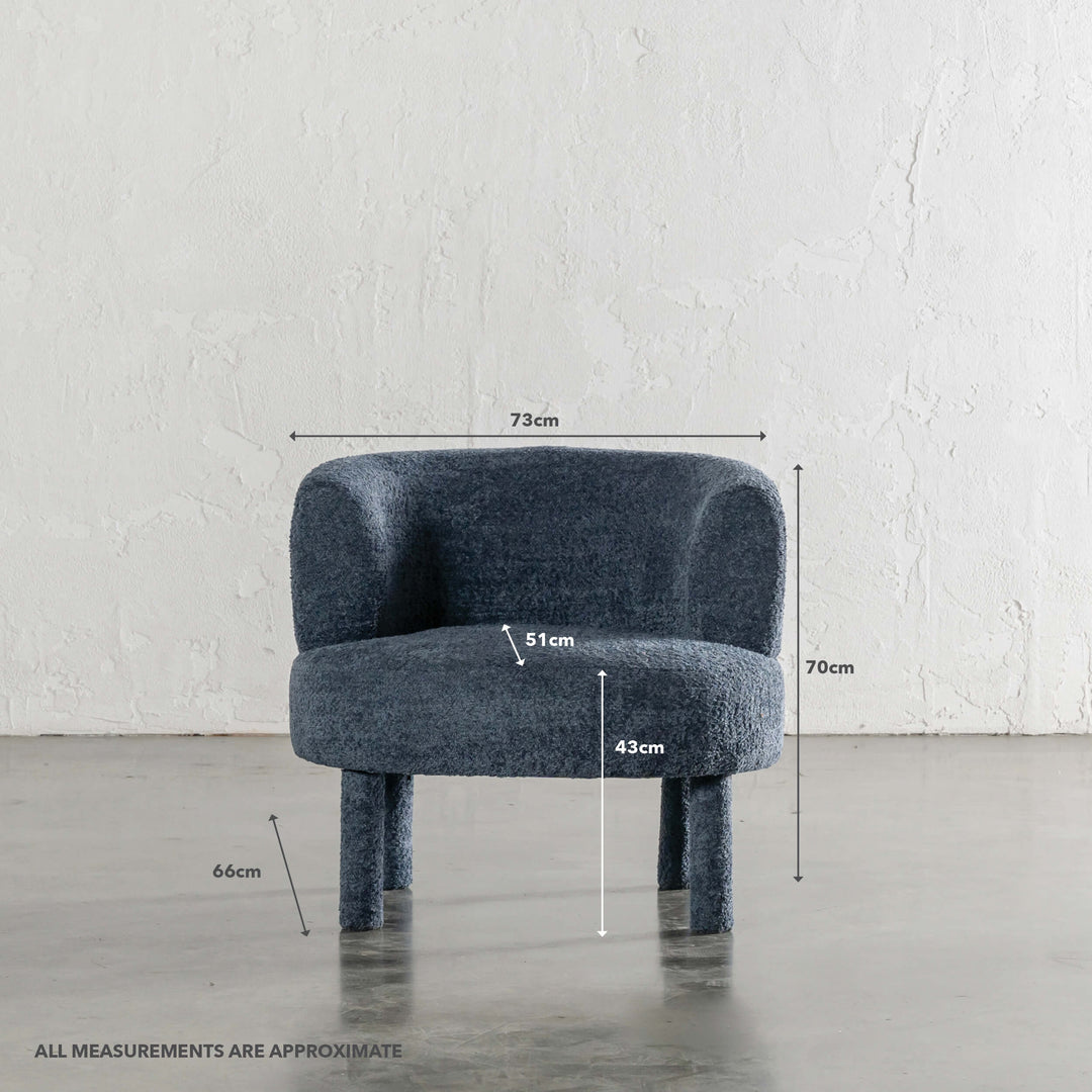 SEVILLA CURVE ARMCHAIR | REEF NAVY BOUCLE | MEASUREMENTS