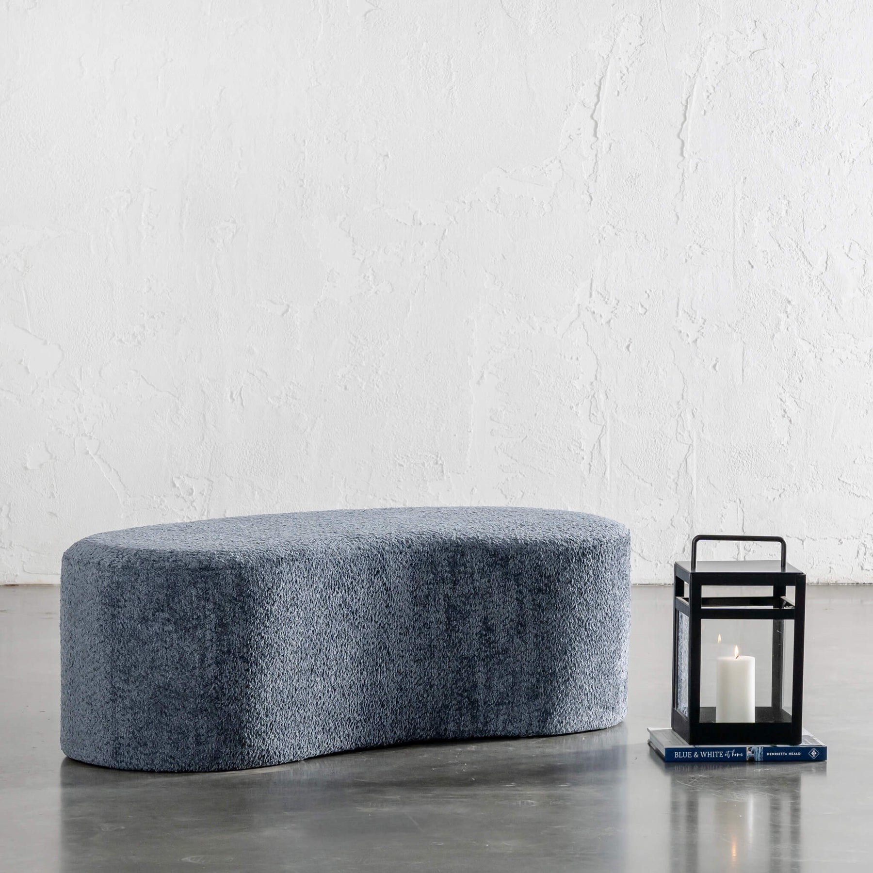 Reef Point Bench SEVILLA ORGANIC BEAN OTTOMAN BENCH | REEF NAVY BOUCLE | 120CM – Living ...