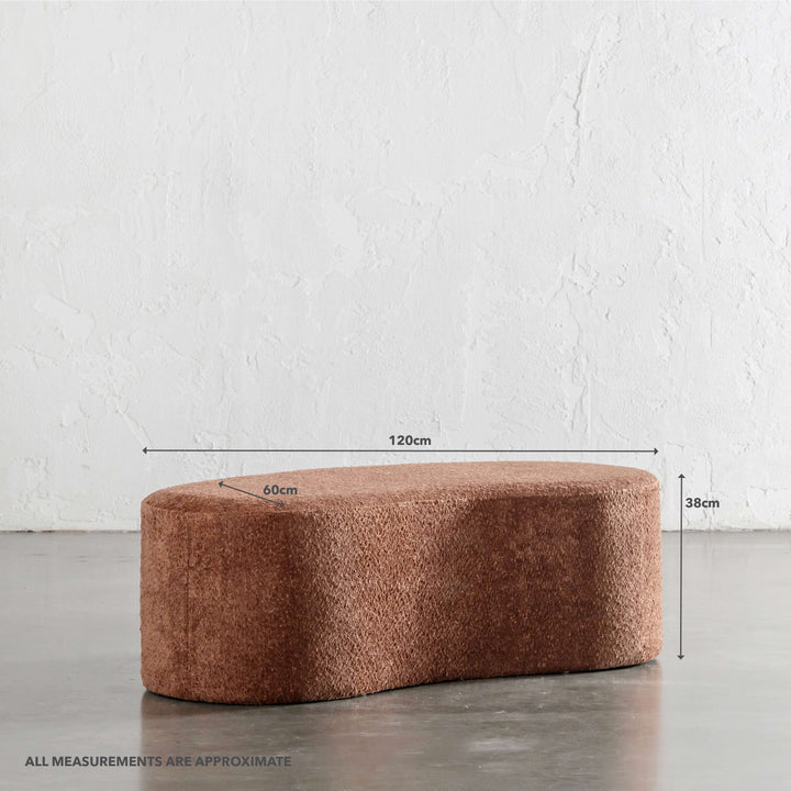 SEVILLA ORGANIC BEAN OTTOMAN BENCH  |  CARMEN RUST BOUCLE  |  120CM | MEASUREMENTS