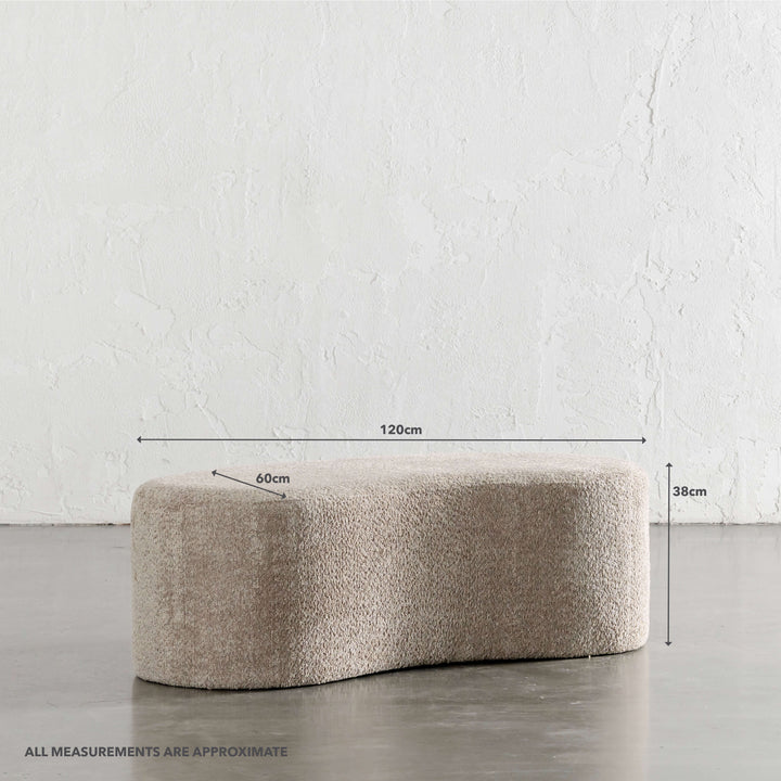 SEVILLA ORGANIC BEAN OTTOMAN BENCH  |  SAHARA DUNE BOUCLE  | 120CM | MEASUREMENTS