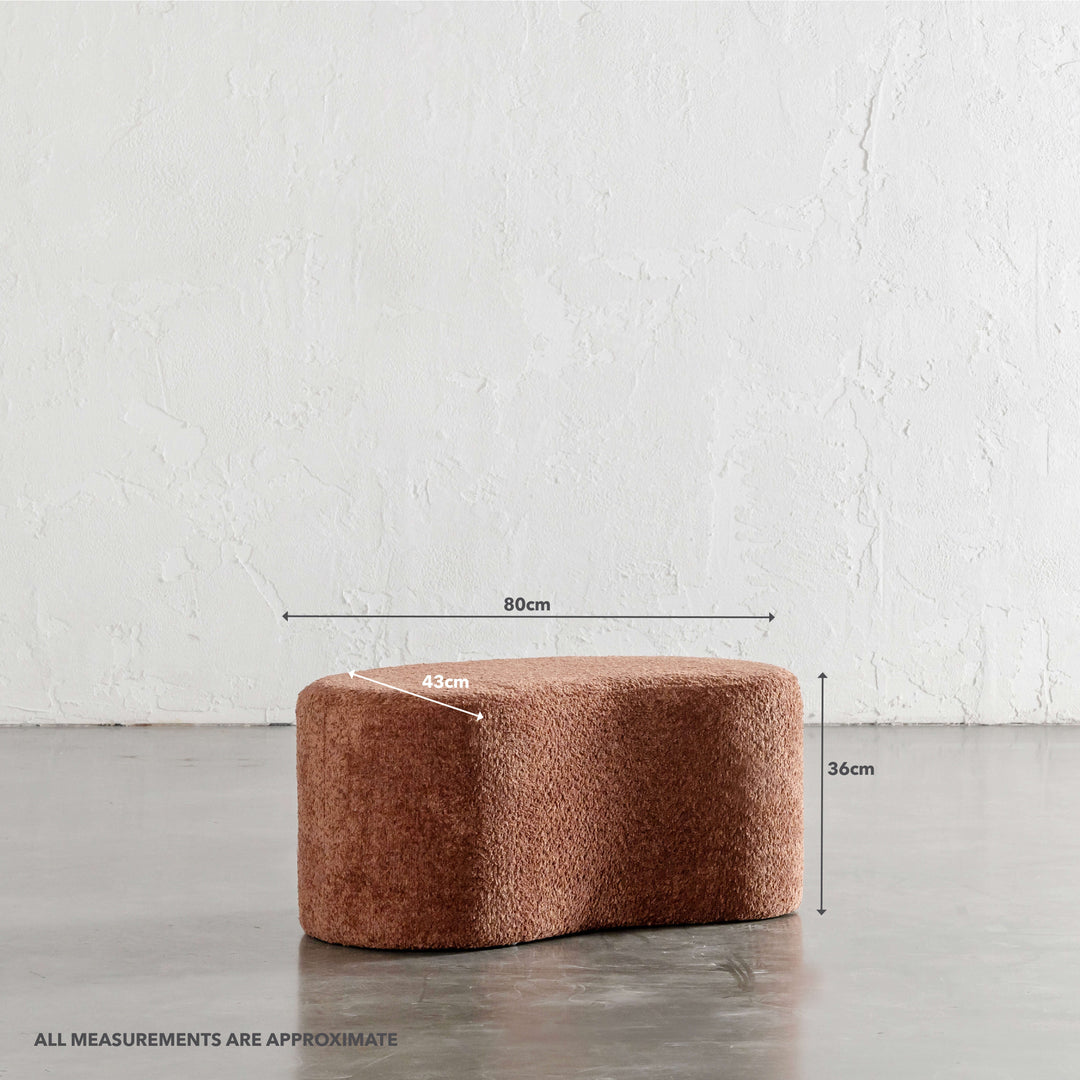 SEVILLA ORGANIC BEAN OTTOMAN BENCH  |  CARMEN RUST BOUCLE  |  80CM | MEASUREMENTS
