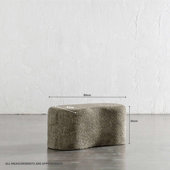 SEVILLA ORGANIC BEAN OTTOMAN BENCH  |  MANGROVE OLIVE BOUCLE  |  80CM | MEASUREMENTS