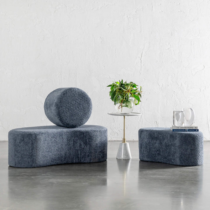 SEVILLA ORGANIC OTTOMAN BUNDLE X3  |  ROUND OTTOMAN + 2 X BEAN BENCHES  |  REEF NAVY BOUCLE