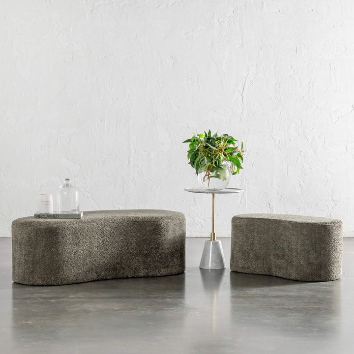 SEVILLA ORGANIC BEAN OTTOMAN BENCH BUNDLE X2  |  80CM + 120CM  |  MANGROVE OLIVE BOUCLE