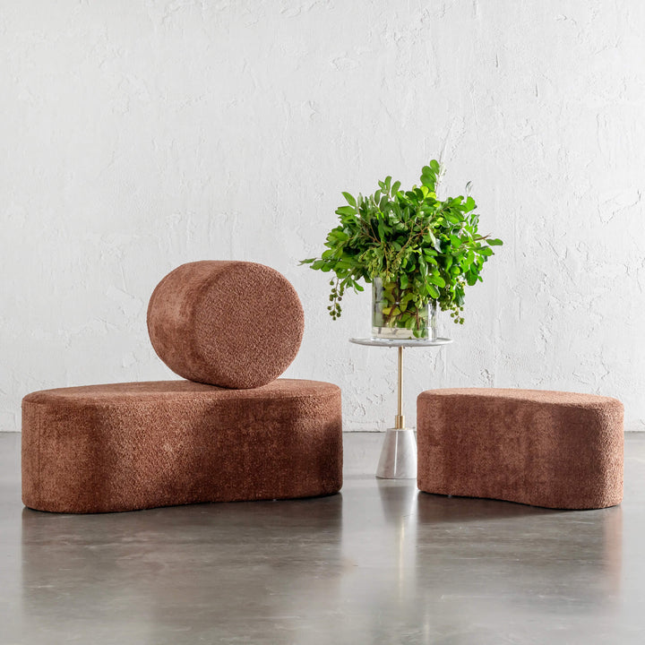 SEVILLA ORGANIC BEAN OTTOMAN BENCHES + ROUND  |  SET OF 3  |  CARMEN RUST BOUCLE