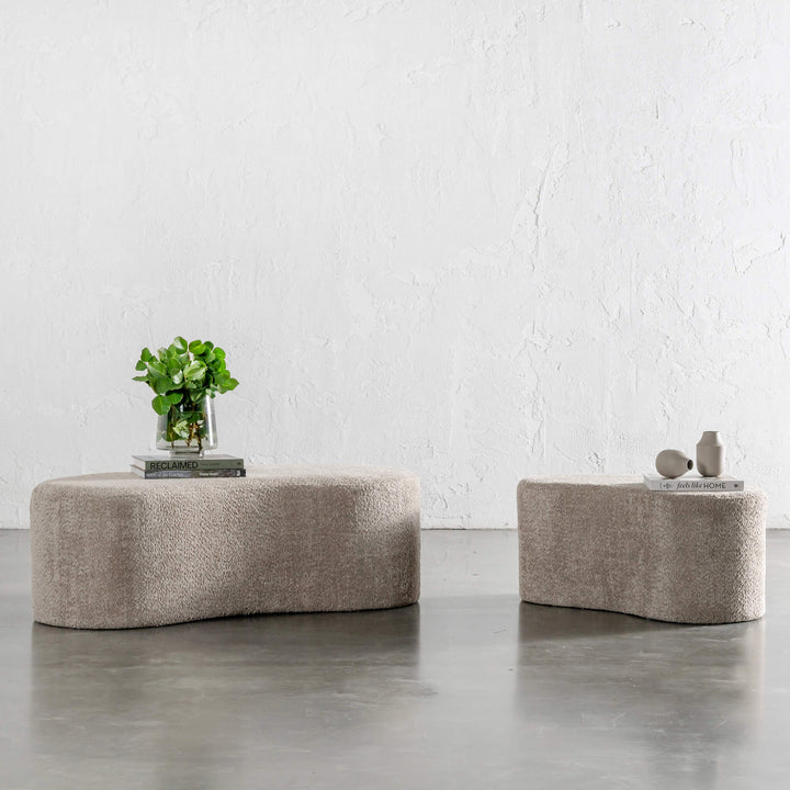 SEVILLA ORGANIC BEAN OTTOMAN BENCH BUNDLE X2  |  80CM + 120CM  |  SAHARA DUNE BOUCLE