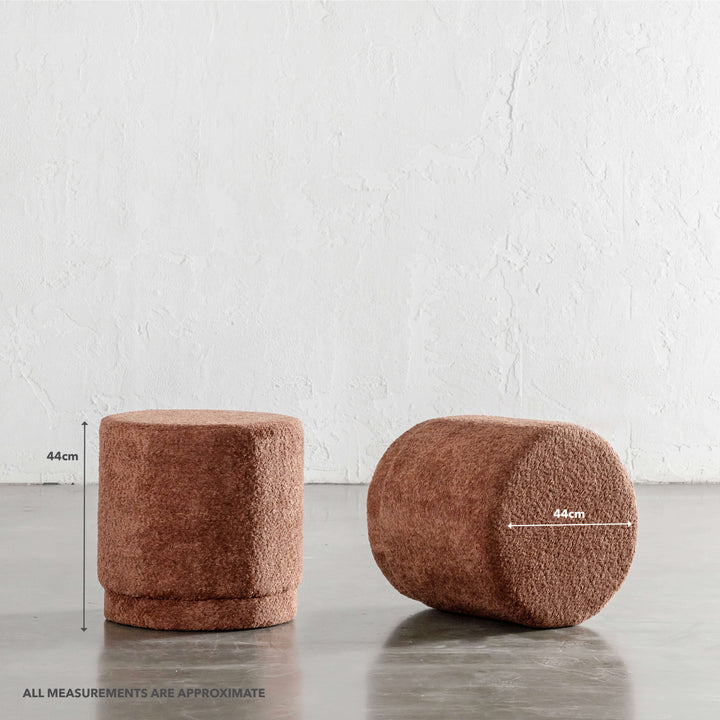 SEVILLA ORGANIC ROUND OTTOMAN  |  CARMEN RUST BOUCLE | MEASUREMENTS