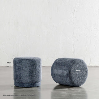 SEVILLA ORGANIC ROUND OTTOMAN  |  REEF NAVY BOUCLE | MEASUREMENTS