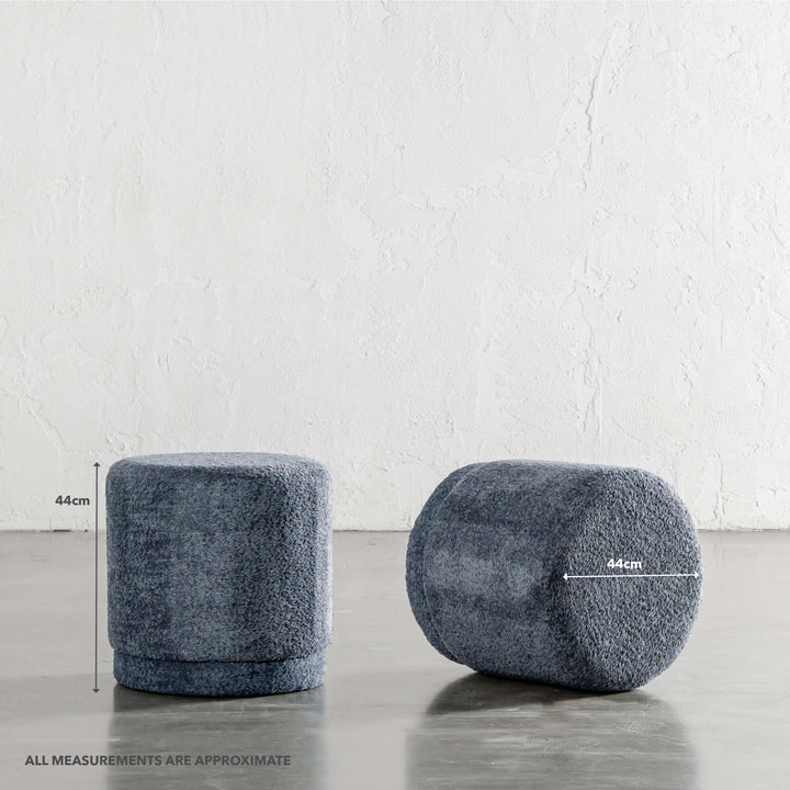 SEVILLA ORGANIC ROUND OTTOMAN  |  REEF NAVY BOUCLE | MEASUREMENTS