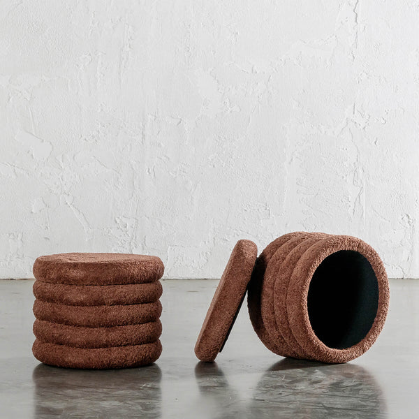 SEVILLA RIBBED STORAGE OTTOMAN BUNDLE X2  |  CARMEN RUST BOUCLE