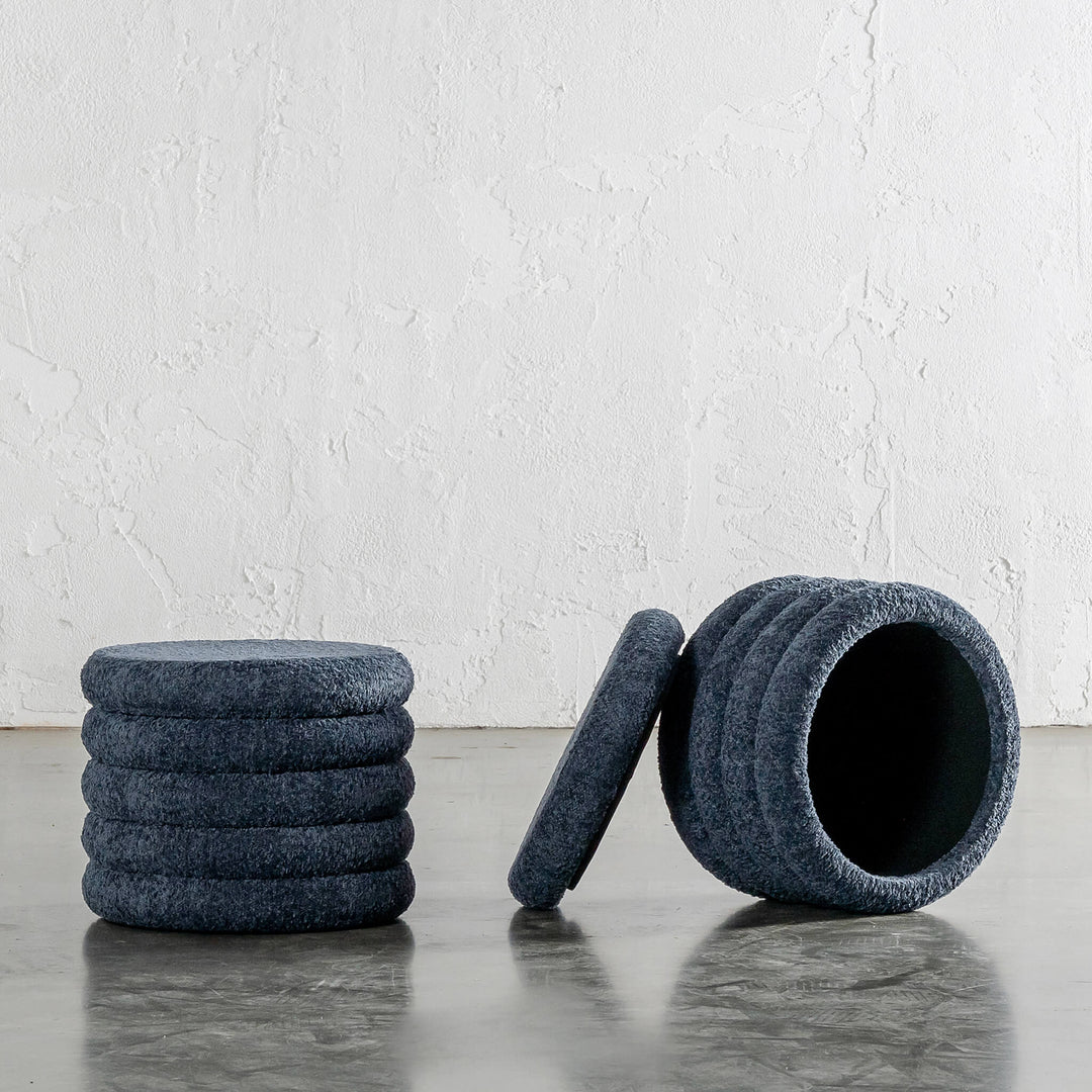 SEVILLA RIBBED STORAGE OTTOMAN | REEF NAVY BOUCLE