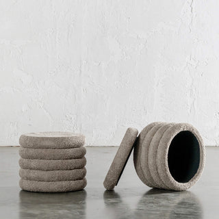 SEVILLA RIBBED STORAGE OTTOMAN | SAHARA DUNE BOUCLE