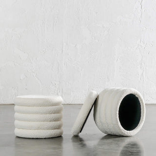 SEVILLA RIBBED STORAGE OTTOMAN | TERRACE WHITE BOUCLE