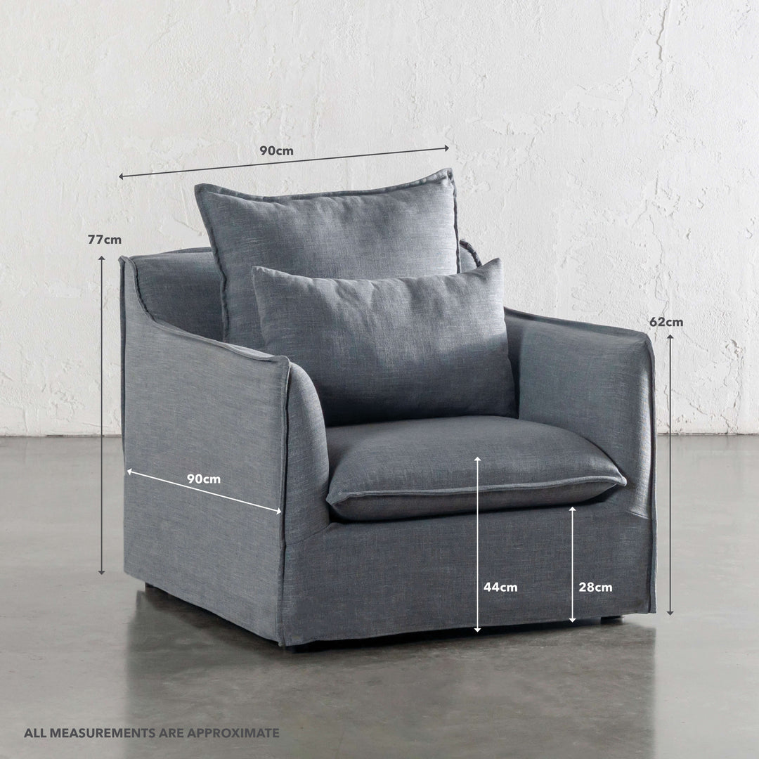 SEVILLA SLIP COVER ARMCHAIR  |  INDIGO HAZE | MEASUREMENTS