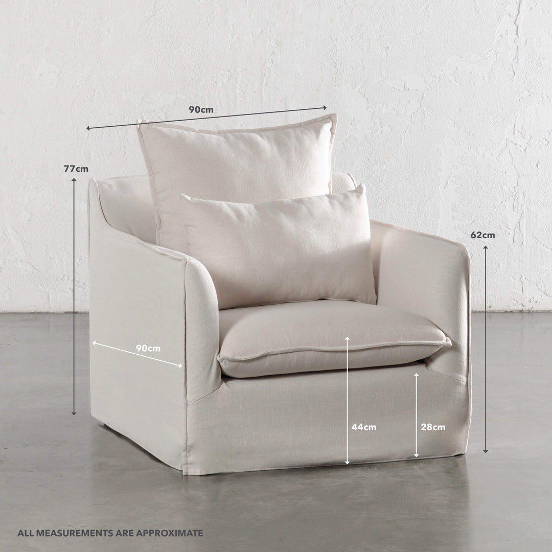 SEVILLA SLIP COVER ARMCHAIR  |  LIMEWASH BONE | MEASUREMENTS
