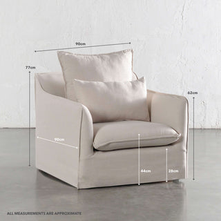 SEVILLA SLIP COVER ARMCHAIR  |  LINEN OATMEAL MIST | MEASUREMENTS