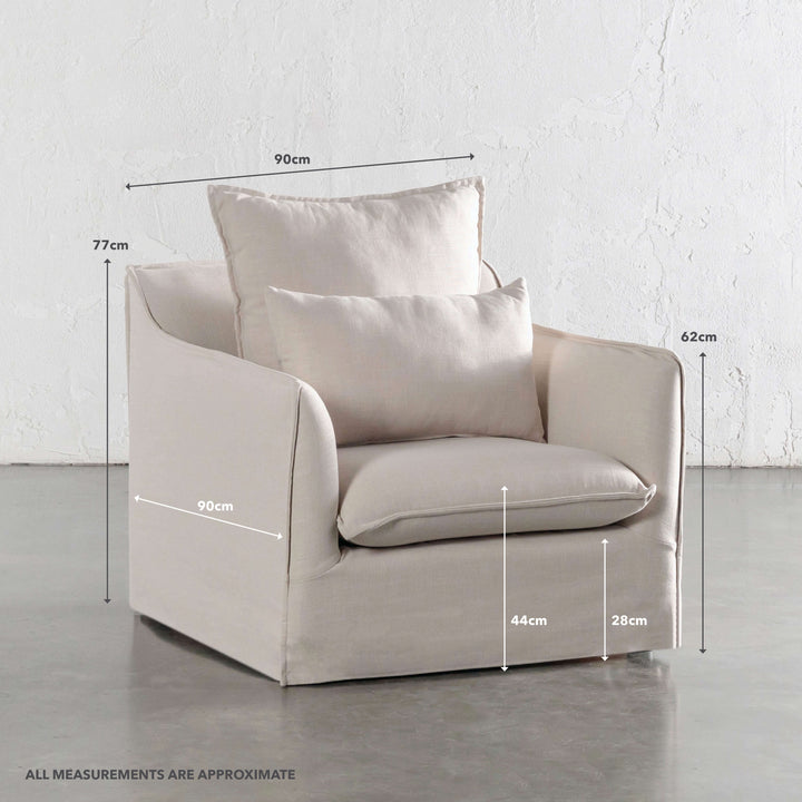 SEVILLA SLIP COVER ARMCHAIR  |  LINEN OATMEAL MIST | MEASUREMENTS