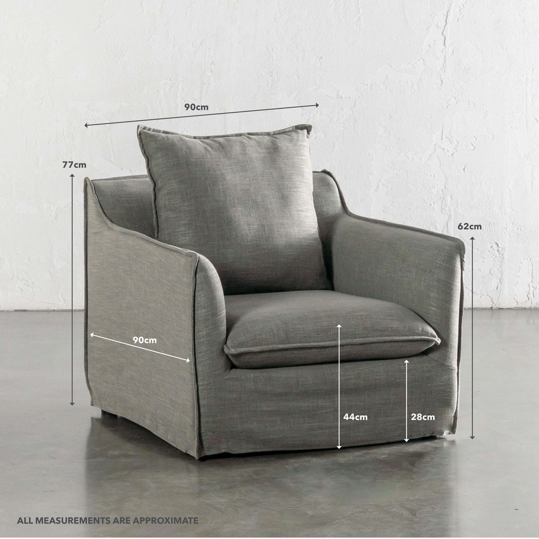 SEVILLA SLIP COVER ARMCHAIR  |  OAKMOSS GREEN | MEASUREMENTS
