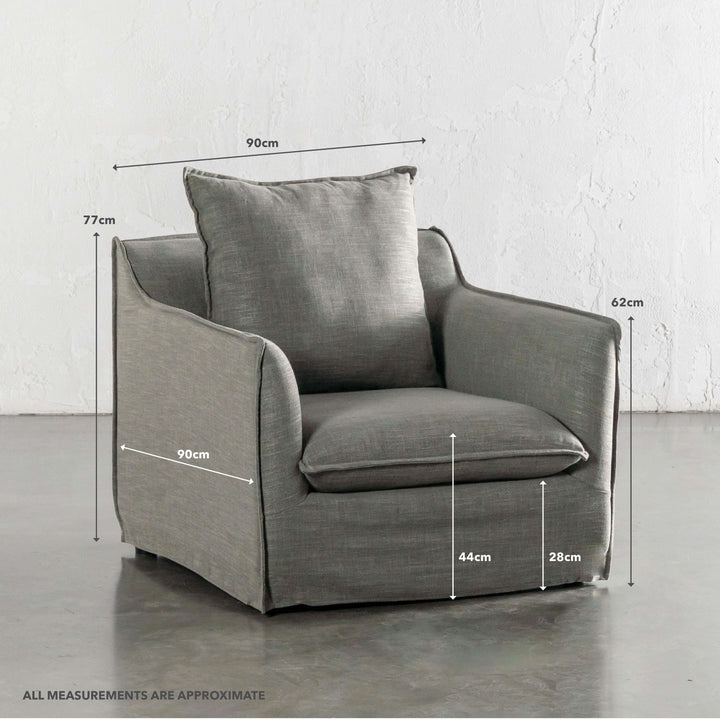 SEVILLA SLIP COVER ARMCHAIR  |  OAKMOSS GREEN | MEASUREMENTS