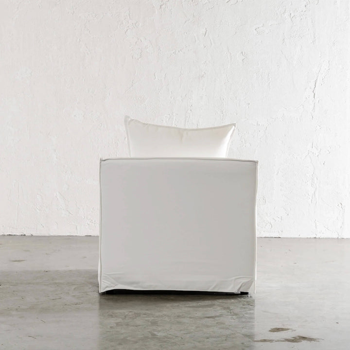 SEVILLA SLIP COVER ARM CHAIR | POLAR WHITE | BACK VIEW