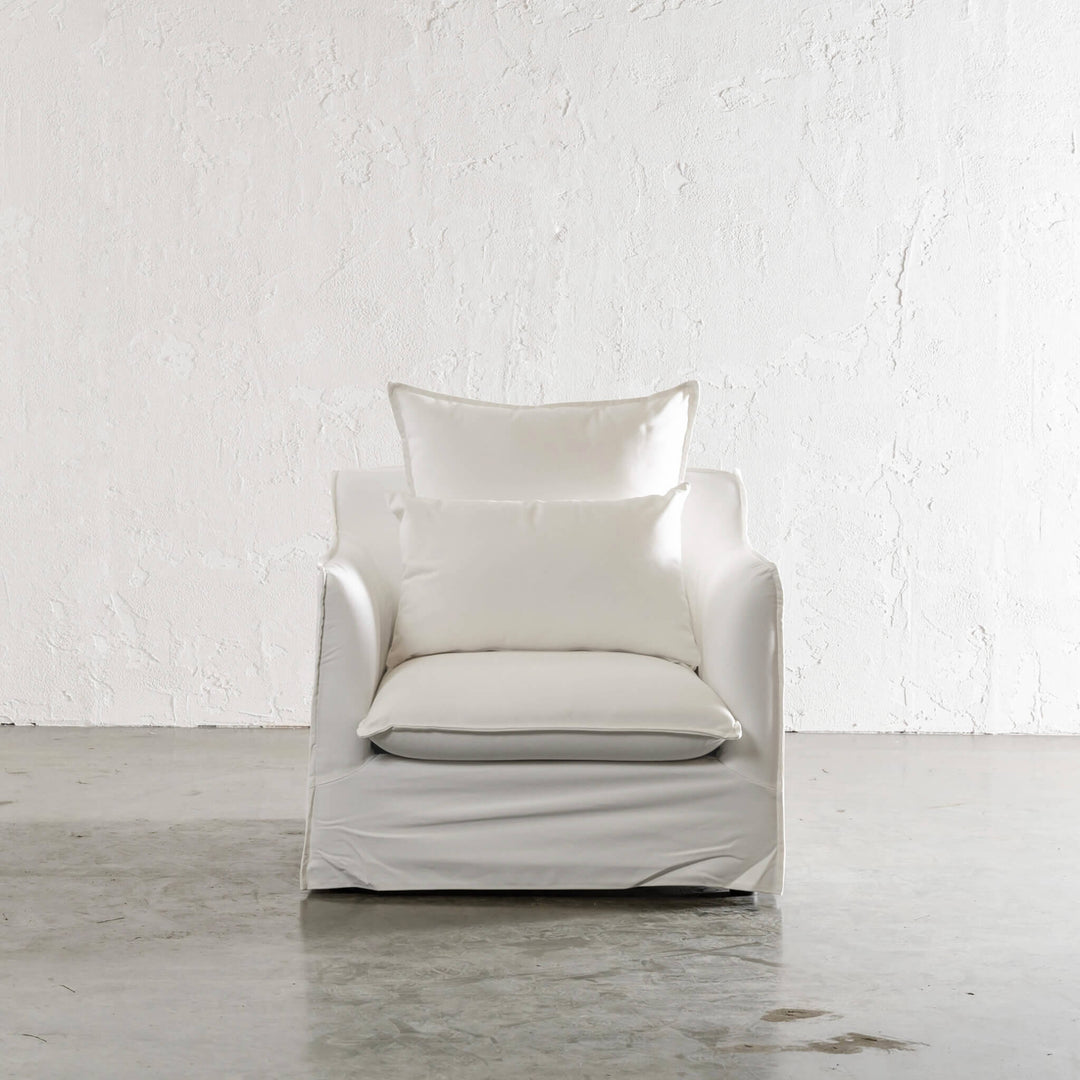 SEVILLA SLIP COVER ARM CHAIR | POLAR WHITE | FRONT