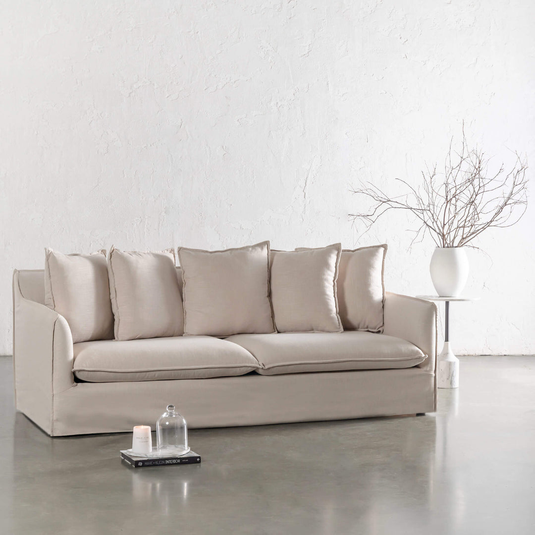 SEVILLA 3 SEATER SLIP COVER SOFA  |  LINEN OATMEAL MIST