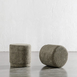 SEVILLA ORGANIC ROUND OTTOMAN  |  MANGROVE OLIVE BOUCLE  |  BUNDLE X2