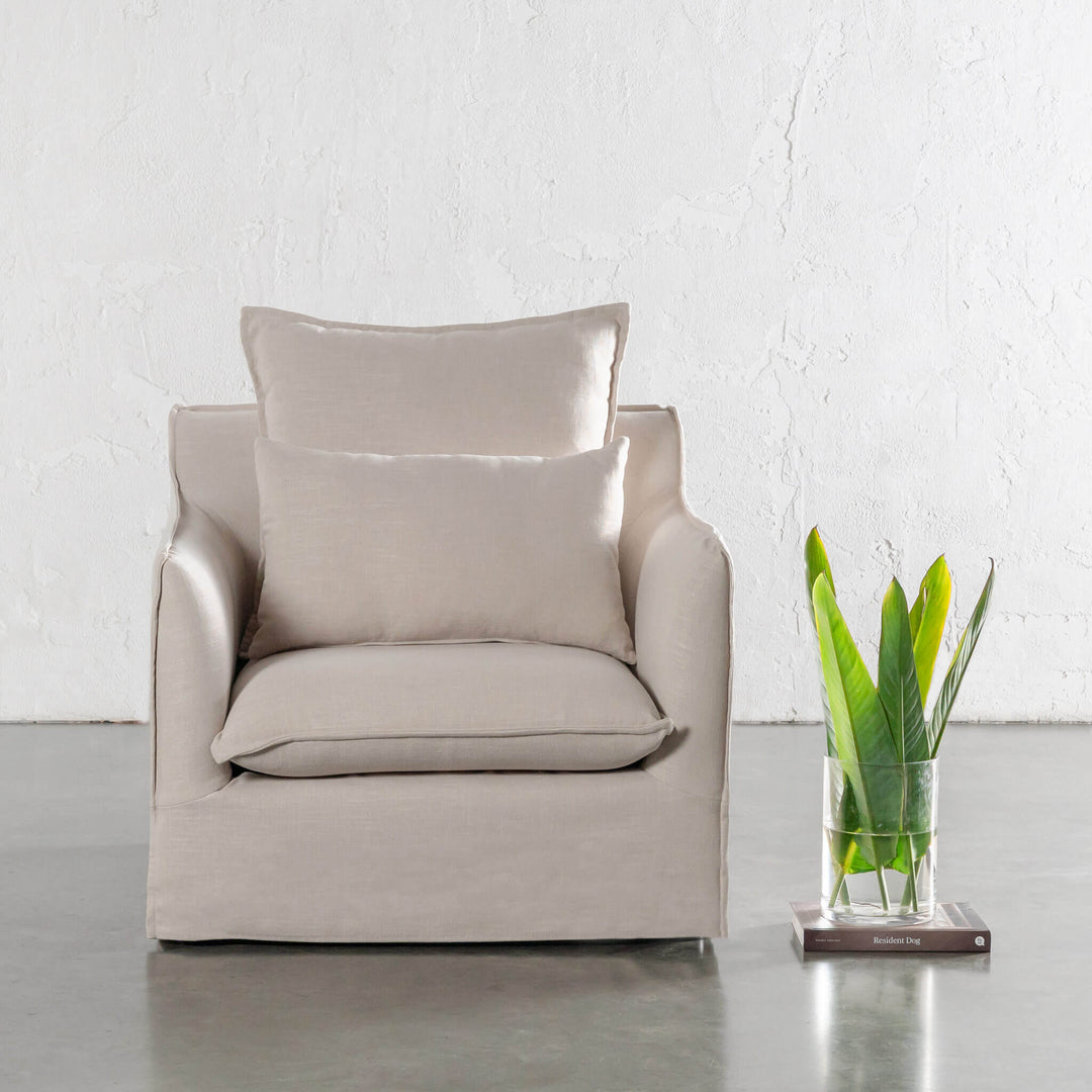 SEVILLA SLIP COVER ARMCHAIR  |  LINEN OATMEAL MIST