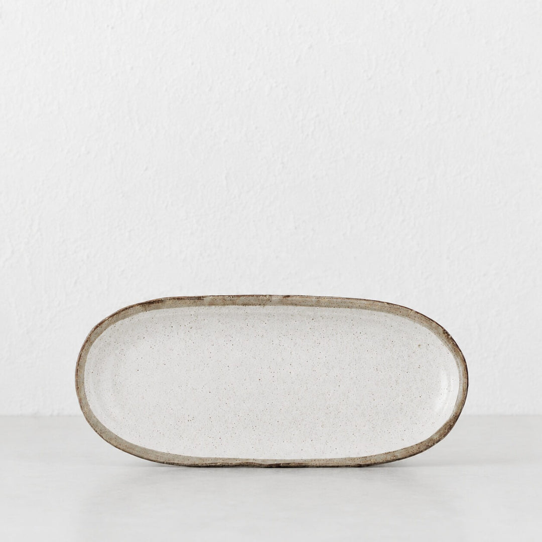 SHIROKARATSU CERAMIC LONG SERVING PLATE  |  NATURAL GLAZE  |  29CM