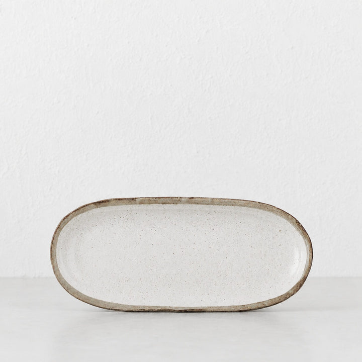 SHIROKARATSU CERAMIC LONG SERVING PLATE  |  NATURAL GLAZE  |  29CM