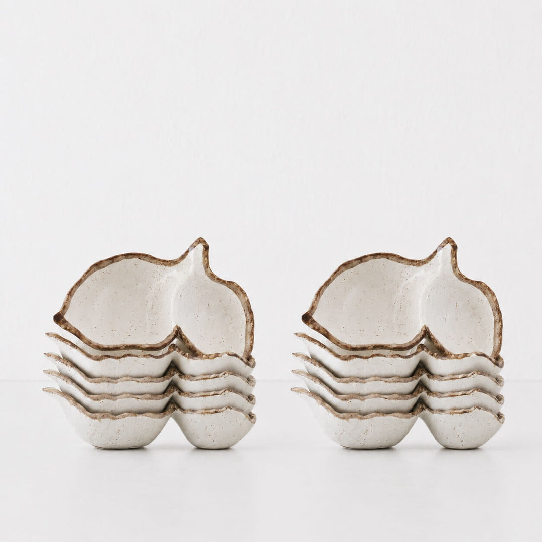 SHIROKARATSU CERAMIC LEAF DISH BUNDLES x10 |  NATURAL GLAZE  |  13.5CM