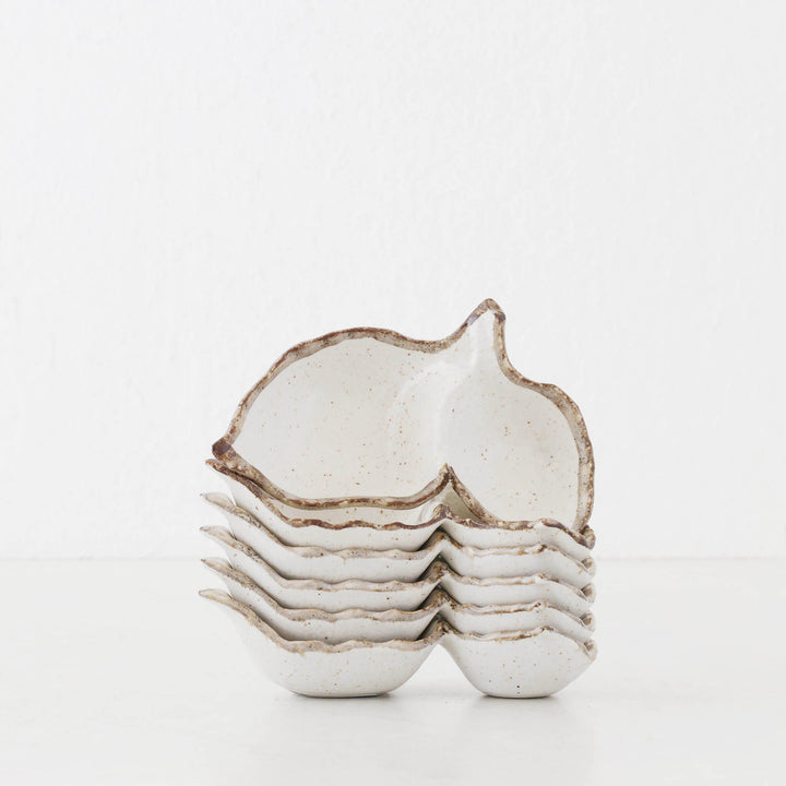 SHIROKARATSU CERAMIC LEAF DISH  |  BUNDLE X6  |  NATURAL GLAZE | 13.5CM