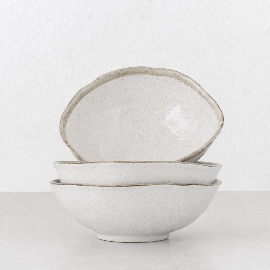 SHIROKARATSU CERAMIC LARGE  BOWL BUNDLE x3  |  NATURAL GLAZE  |  24CM