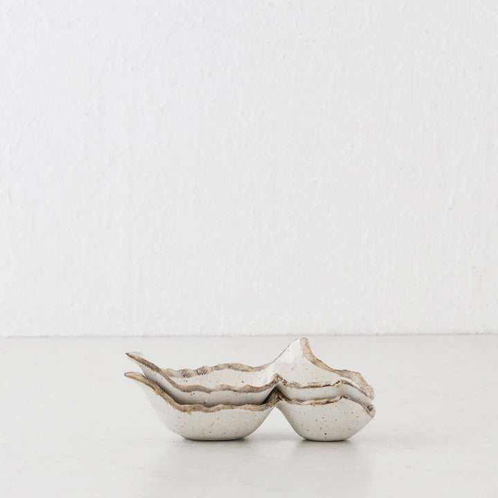 SHIROKARATSU CERAMIC LEAF DISH  |  BUNDLE X2  |  NATURAL GLAZE | 13.5CM