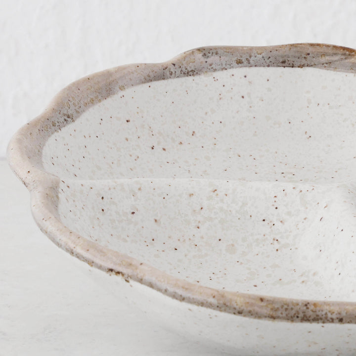 Shirokaratsu Ceramic Small Trio Dish  |  Natural Glaze  |  18cm | Close Up