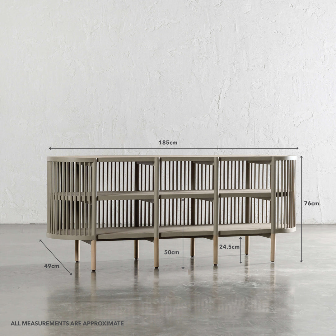 SILAS OPEN SLATTED SIDEBOARD CONSOLE  |  MAYA GREY | MEASUREMENTS