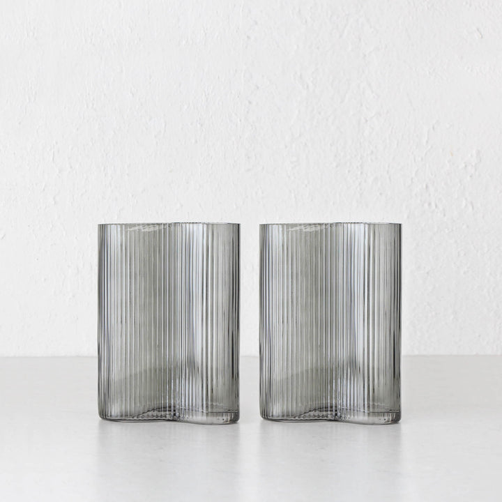 SMOKE GREY RIBBED VASE BUNDLE X2 | LARGE | GREY