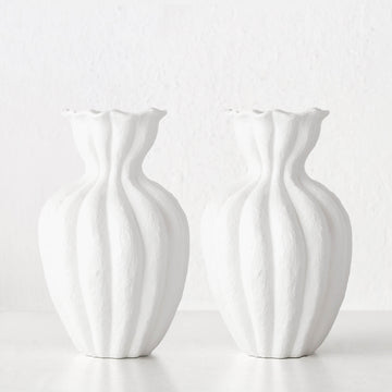 LIVING BY DESIGN EXCLUSIVE  |  SOLTZE CERAMIC VASE BUNDLE X2  |  MEDIUM  |  NATURAL WHITE CERAMIC