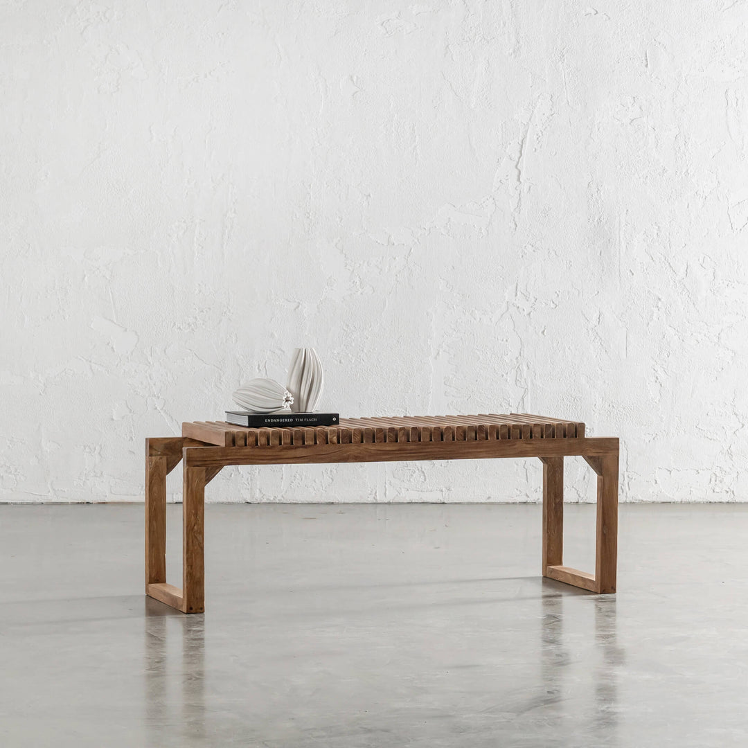 SORENSEN OSKI TEAK SLATTED BENCH 120CM